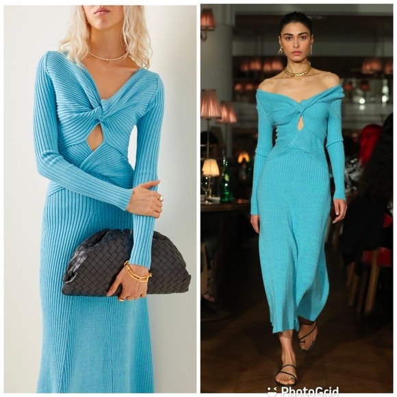 Anna Quan Paige Twisted Ribbed-Knit Cotton Midi Dress in ultramarine